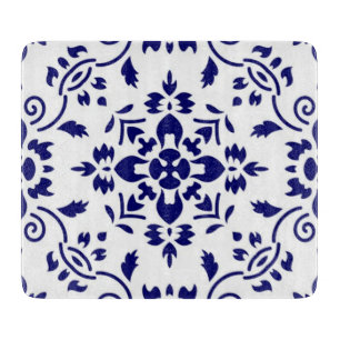 Midnight Bloom Classic Blue Floral Mosaic Cutting Board