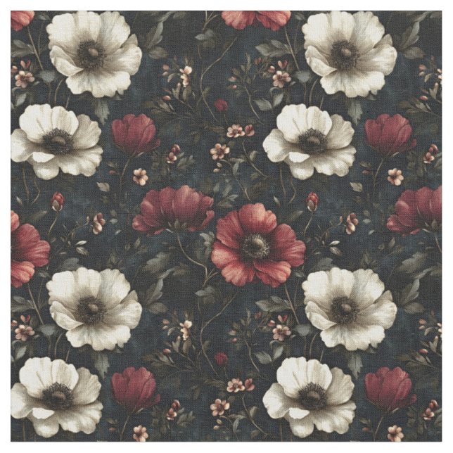 Midnight Bloom - Dark Moody Floral Fabric (Close Up)