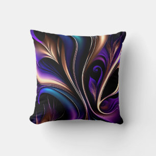 Midnight Bloom - Deep Purple, Teal & Gold Abstract Cushion
