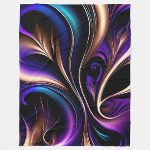 Midnight Bloom - Deep Purple, Teal & Gold Abstract Fleece Blanket