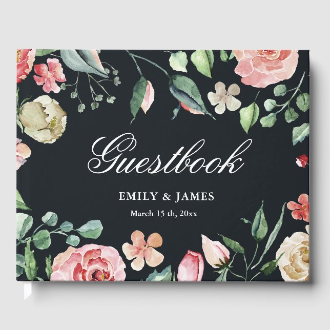 midnight bloom elegant floral wedding guestbook (Front)
