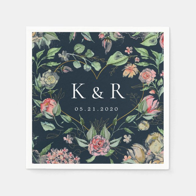 Midnight Bloom Elegant Floral Wedding Napkin (Front)
