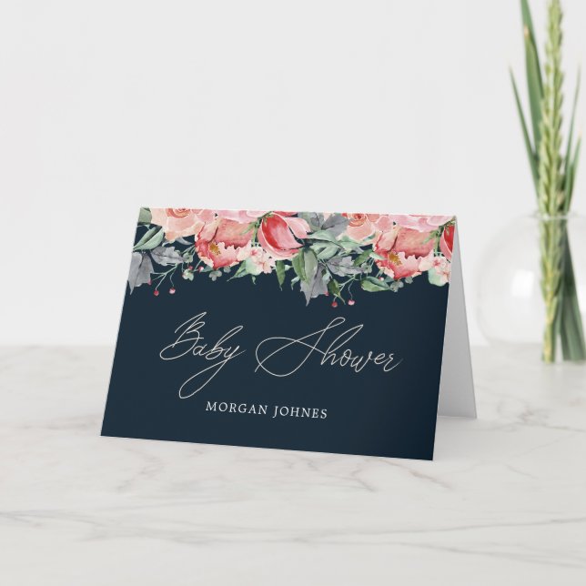 Midnight Bloom Floral Baby Shower thank you Card (Front)