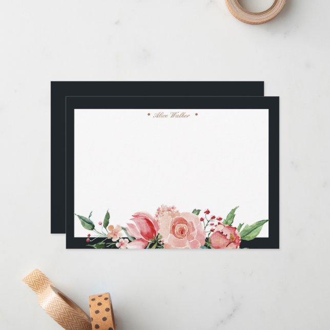 Midnight Bloom Floral Elegant Monogram Card (Front/Back In Situ)