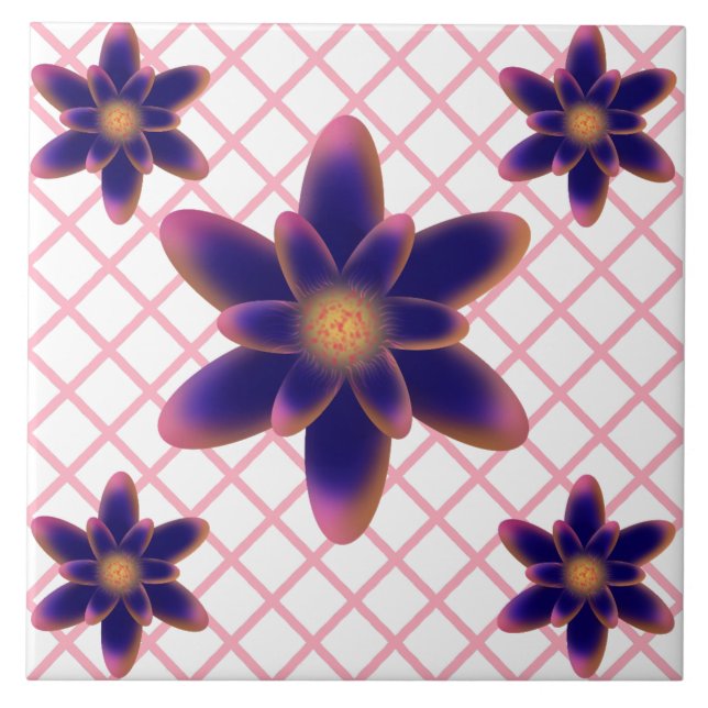 Midnight Bloom Floral Pattern | Purple Blue  Ceramic Tile (Front)