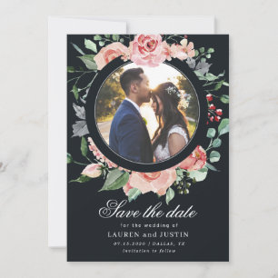 midnight bloom floral Photo Save The Date Card