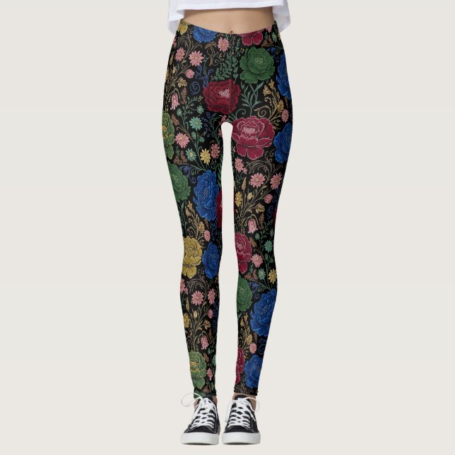 Midnight Bloom Print Leggings (Front)
