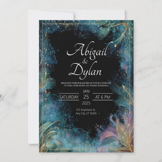 Midnight Bloom Wedding Invitation (Front)