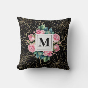 Midnight Blooms: A Rose Elegance Throw Pillow