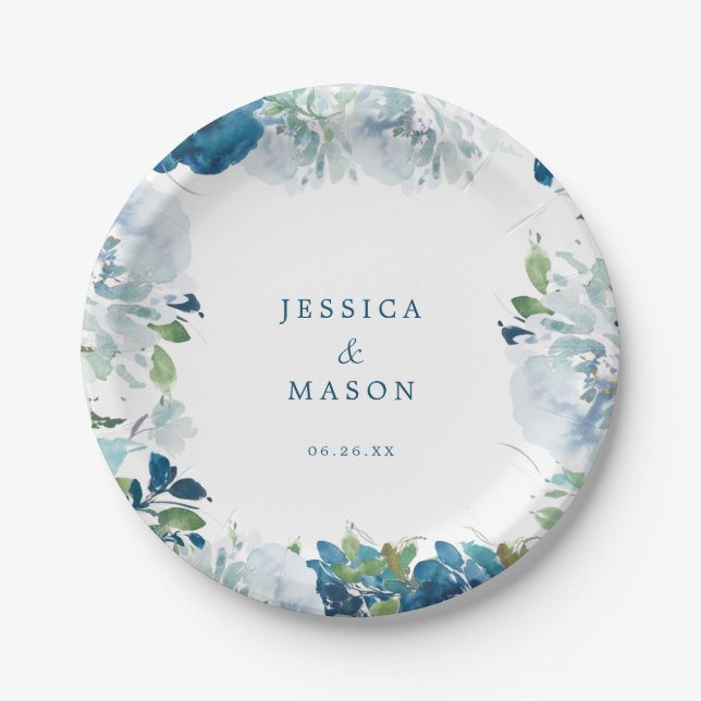 Midnight Blooms Floral Bridal Shower Paper Plate (Front)