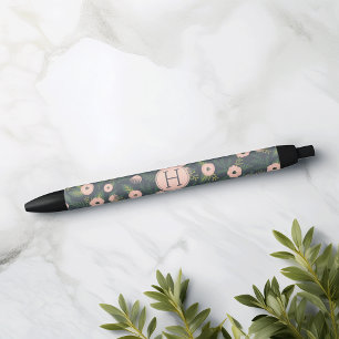 Midnight Blooms Monogram Black Ink Pen