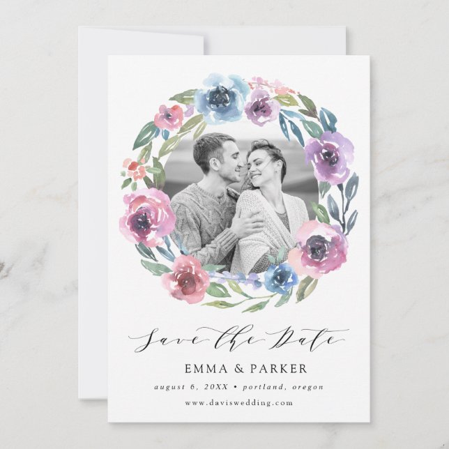 Midnight Blooms | Photo Save The Date Card (Front)