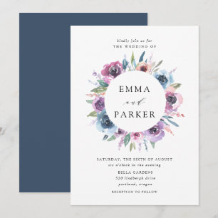 Midnight Blooms   Purple and Blue Floral Wedding Invitation