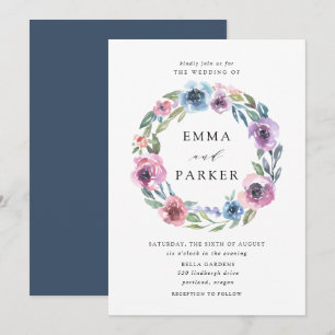 Midnight Blooms   Purple and Blue Floral Wedding Invitation