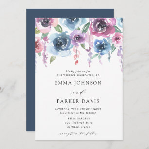 Midnight Blooms   Purple and Blue Floral Wedding Invitation