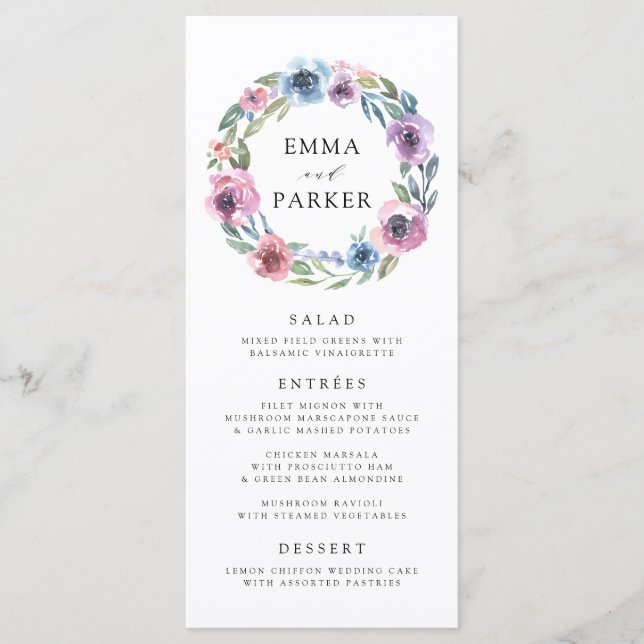 Midnight Blooms | Wedding Menu Card (Front)
