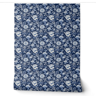 Midnight Blossom Mini - Blue and White Wallpaper