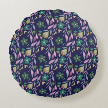 Midnight Blossom Round Pillow