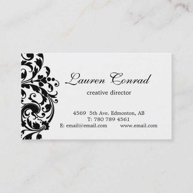 Midnight Blossom-white with Monogram Business Card (Front)