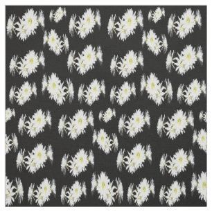 Midnight Blossoms: White Cactus Flowers On Black Fabric