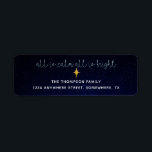 Midnight Blue All Is Calm Christmas Star Address Return Address Label<br><div class="desc">Handy name and return address labels for your festive cards and invitations, with subtle elegant script typography All Is Calm All Is Bright from the beautiful Christmas Carol Silent Night, and the Star Of Bethlehem in gold, set against a midnight blue starry night background. Your name and address details can...</div>