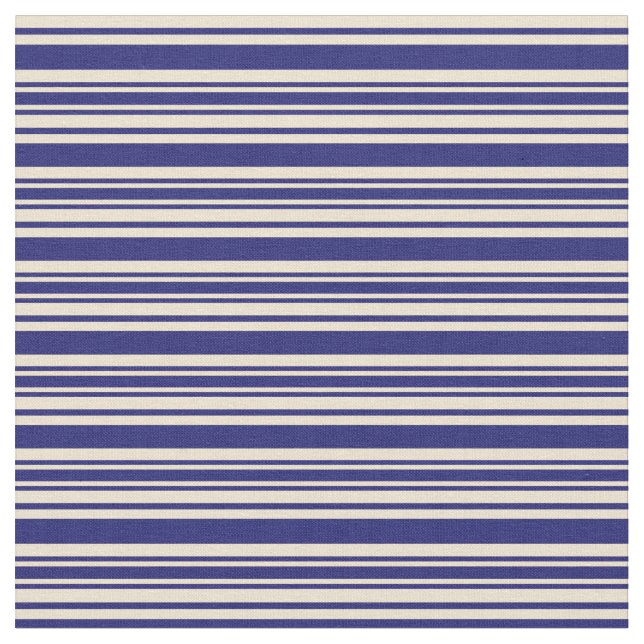 Midnight Blue and Beige Striped Pattern Fabric (Close Up)