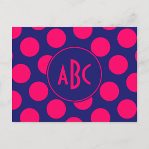 Midnight Blue and Bright Pink Dot Monogram Postcard