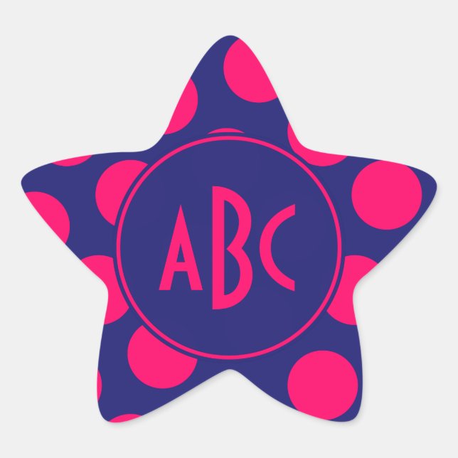 Midnight Blue and Bright Pink Dot Monogram Star Sticker (Front)