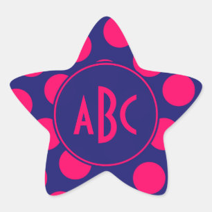 Midnight Blue and Bright Pink Dot Monogram Star Sticker