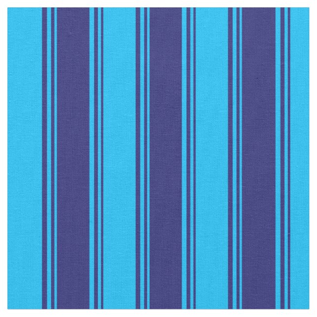 Midnight Blue and Deep Sky Blue Coloured Stripes Fabric (Close Up)