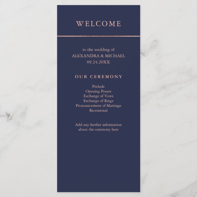 Midnight Blue and Faux Rose Gold Border Program (Front)