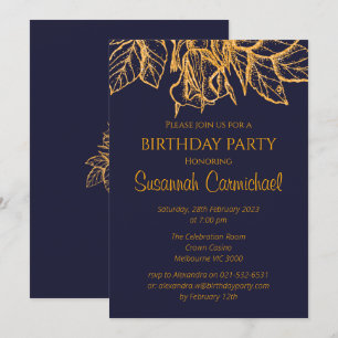 Midnight Blue and Gold Elegant Birthday Invitation