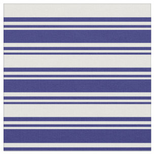 Midnight Blue and Mint Cream Coloured Lines Fabric