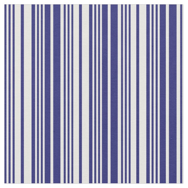 Midnight Blue and Mint Cream Coloured Stripes Fabric (Close Up)