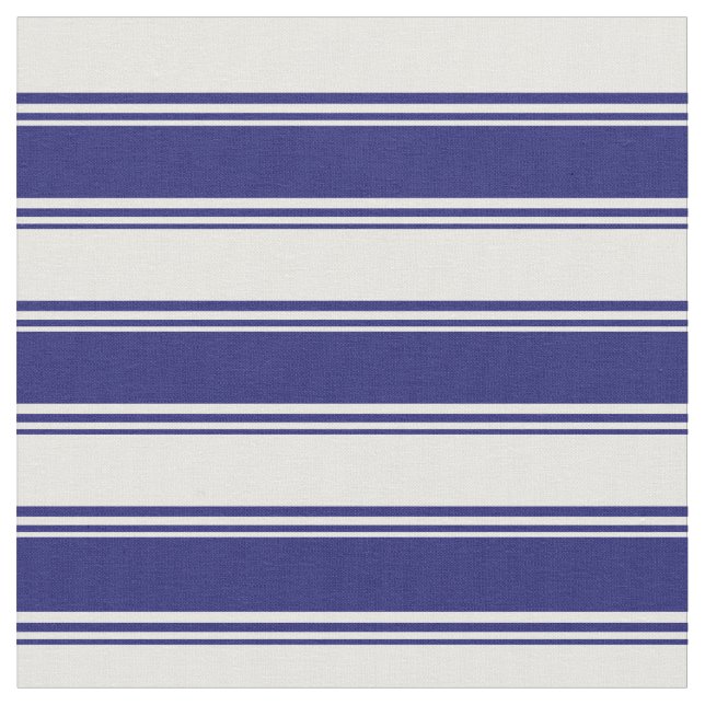 Midnight Blue and Mint Cream Coloured Stripes Fabric (Close Up)