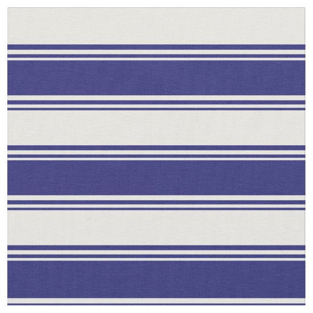 Midnight Blue and Mint Cream Lines Pattern Fabric (Close Up)