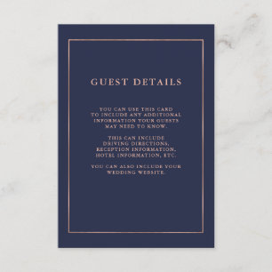 Midnight Blue and Rose Gold Border Guest Details Enclosure Card