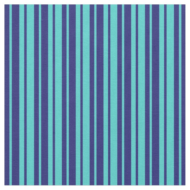 Midnight Blue and Turquoise Lined/Striped Pattern Fabric (Close Up)