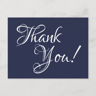 Midnight Blue and White Calligraphy Thank You Postcard
