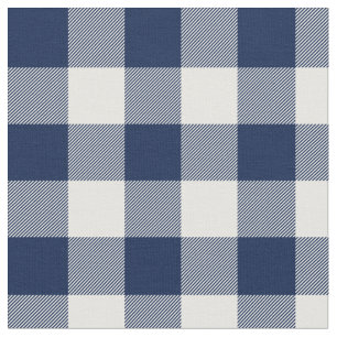Midnight Blue and White Gingham Plaid Fabric