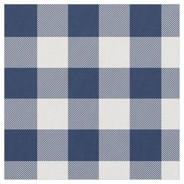 Midnight Blue and White Gingham Plaid Fabric (Close Up)
