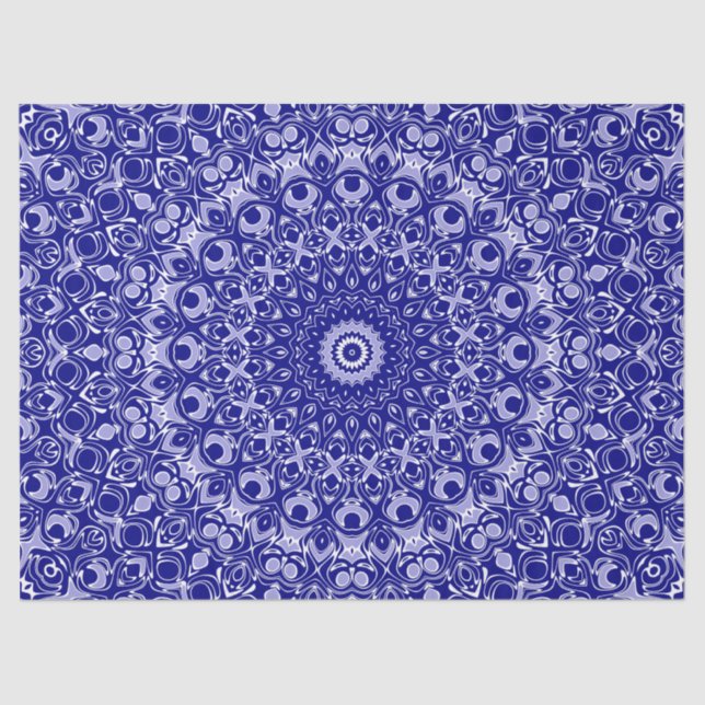 Midnight Blue and White Mandala Pattern Tissue Paper (Front)