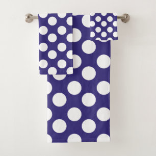 Midnight Blue and White Polka Dot Bath Towel Set