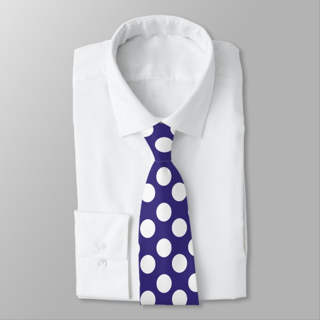 Midnight Blue and White Polka Dot Tie (Tied)