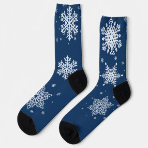 Midnight Blue and White Snowflake Socks