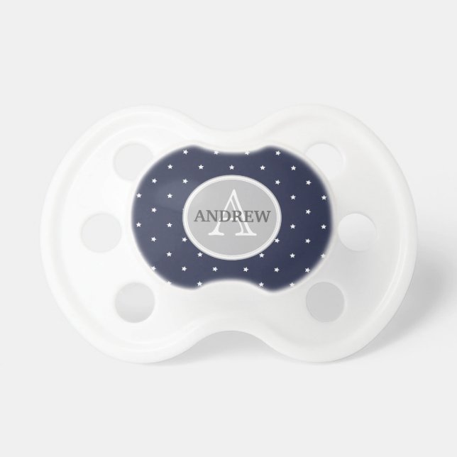 Midnight Blue and White Stars pattern Monogrammed Dummy (Front)