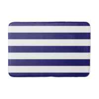 Midnight Blue and White Striped Bath Mat
