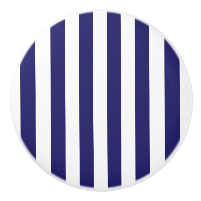 Midnight Blue and White Striped Ceramic Knob (Front)
