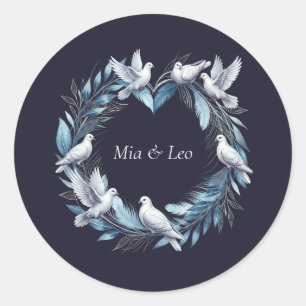 Midnight Blue and Wreath / Wedding Blue and Wreath Classic Round Sticker