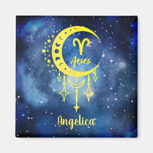 Midnight Blue and Yellow Custom Name Aries Magnet